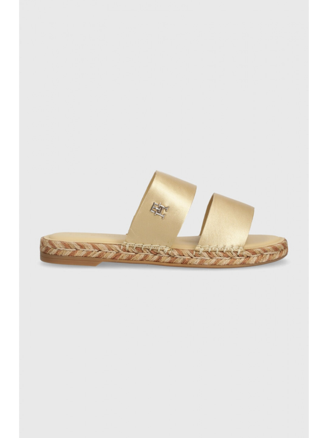 Kožené pantofle Tommy Hilfiger TH GOLD FLAT ESPADRILLE SANDAL dámské zlatá barva FW0FW07932
